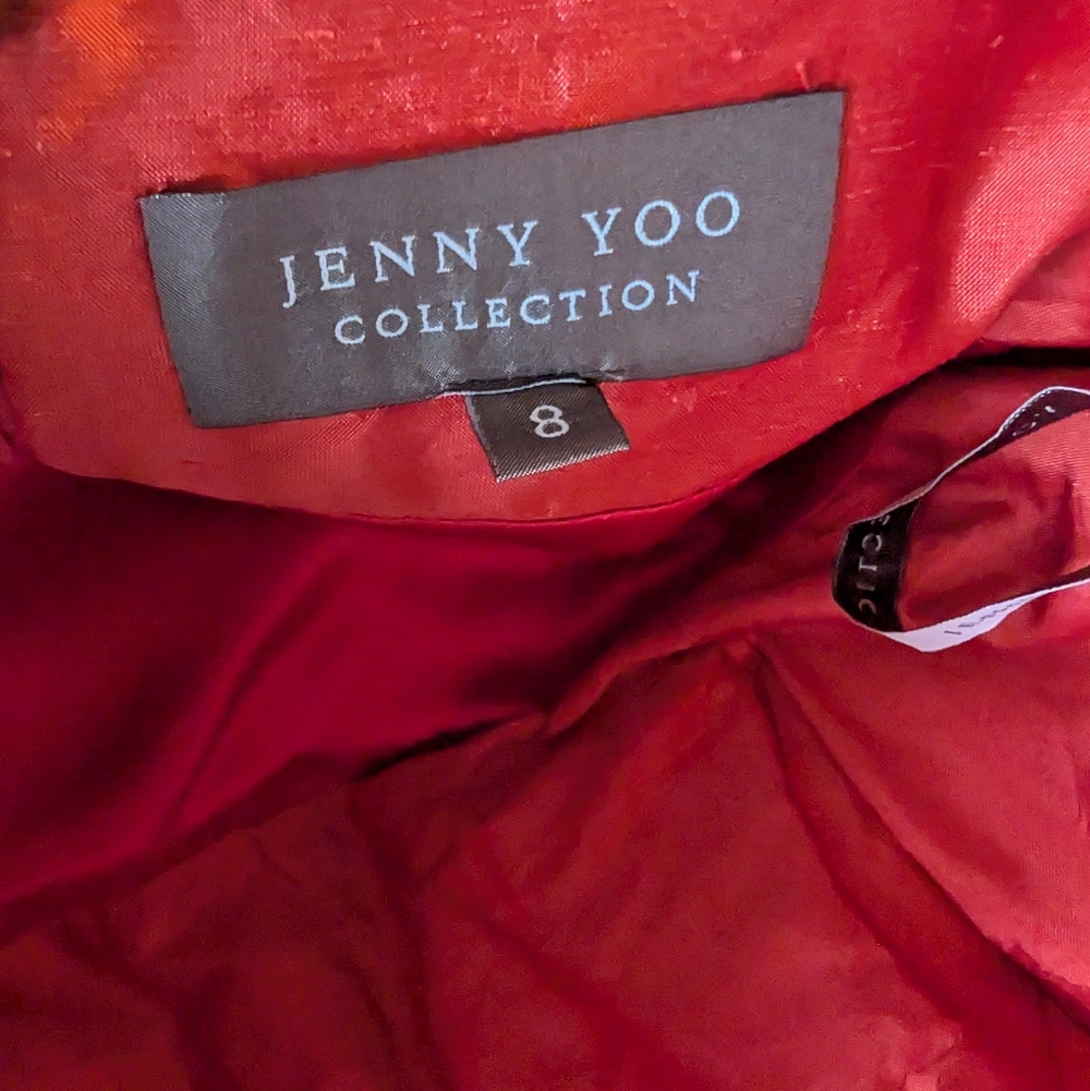 Jenny Yoo 100% Silk Coral Orange Strapless Ruched Waist Cocktail Dress Sz 8 - Picture 6 of 15